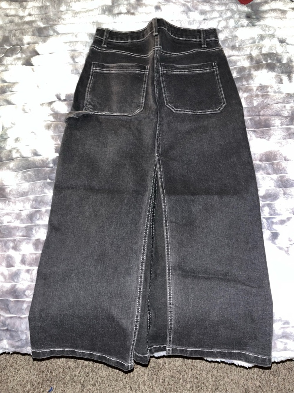 Black Denim Midi Skirt with Back Slit